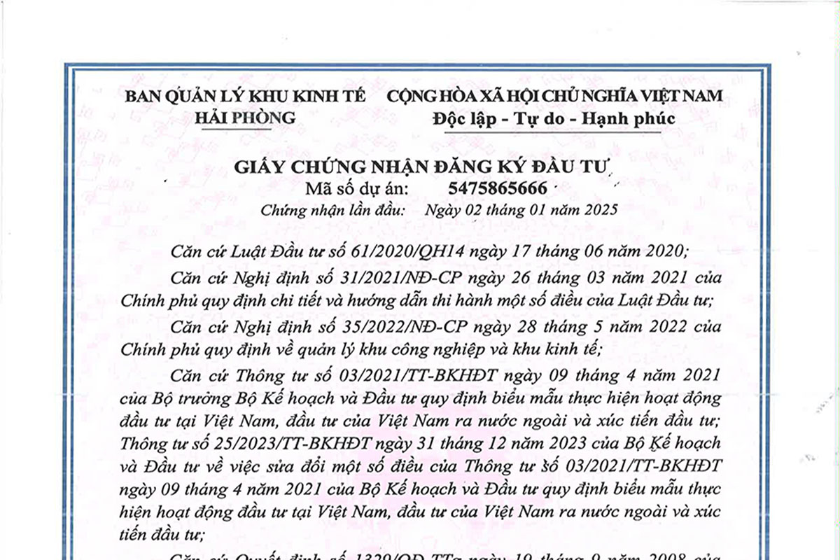 Hồ sơ xin giấy chứng nhận đầu tư khu công nghiệp Hải Phòng